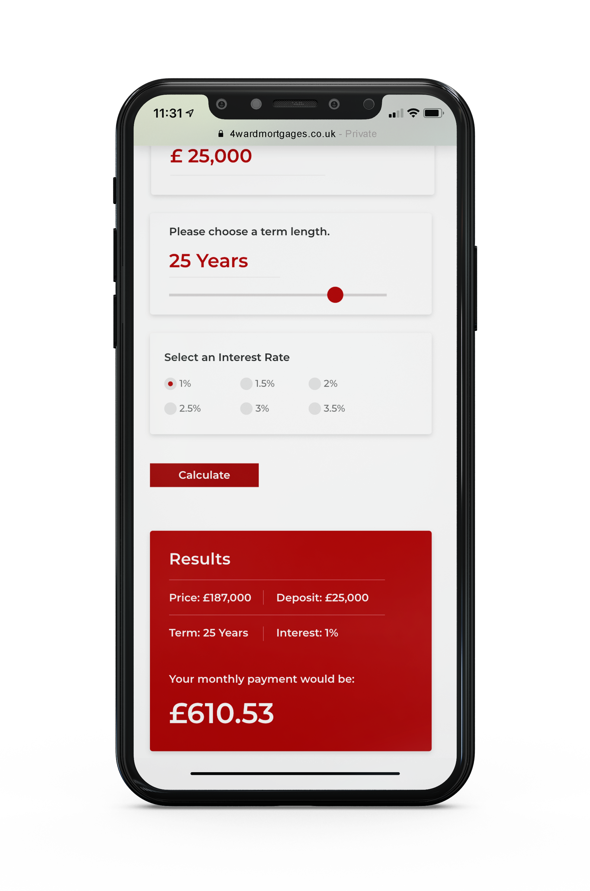 image of mortgage calculator on an iphone